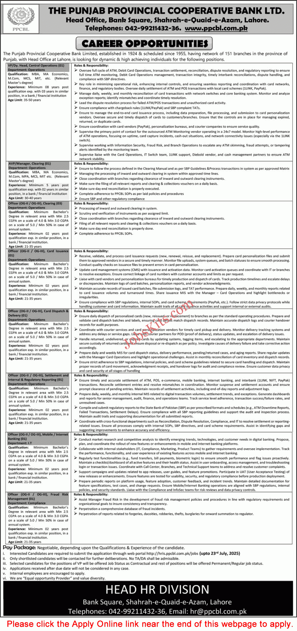 Punjab Provincial Cooperative Bank Jobs 2025 