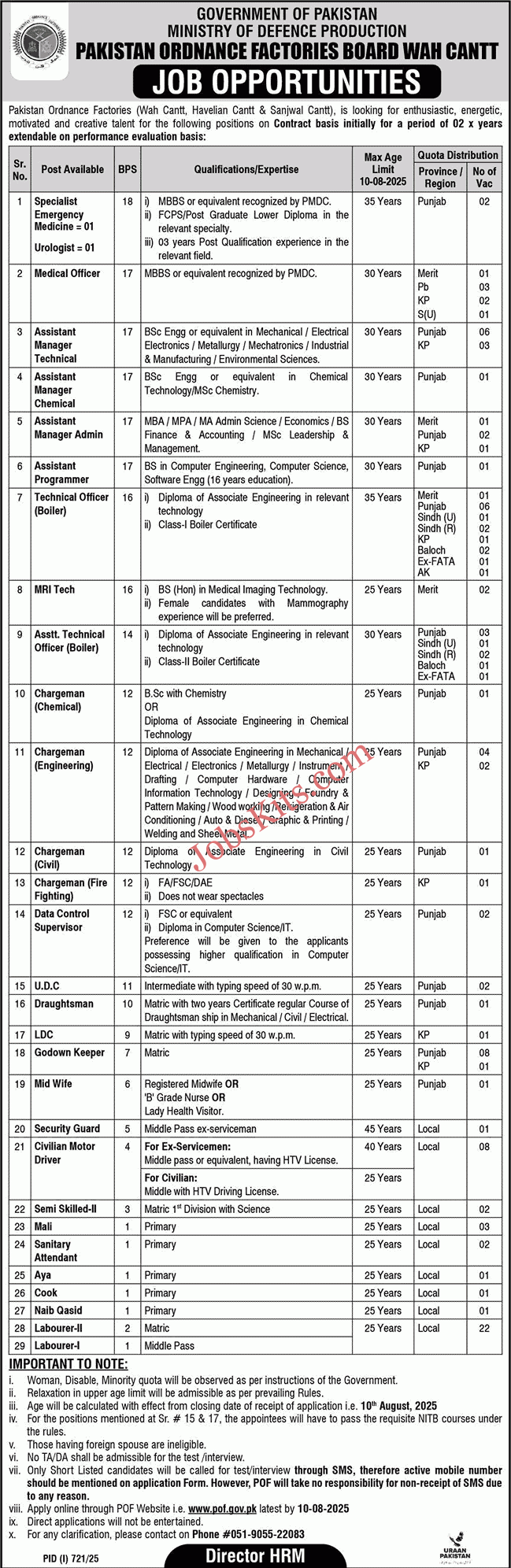 Pakistan Ordnance Factories POF Jobs 2025