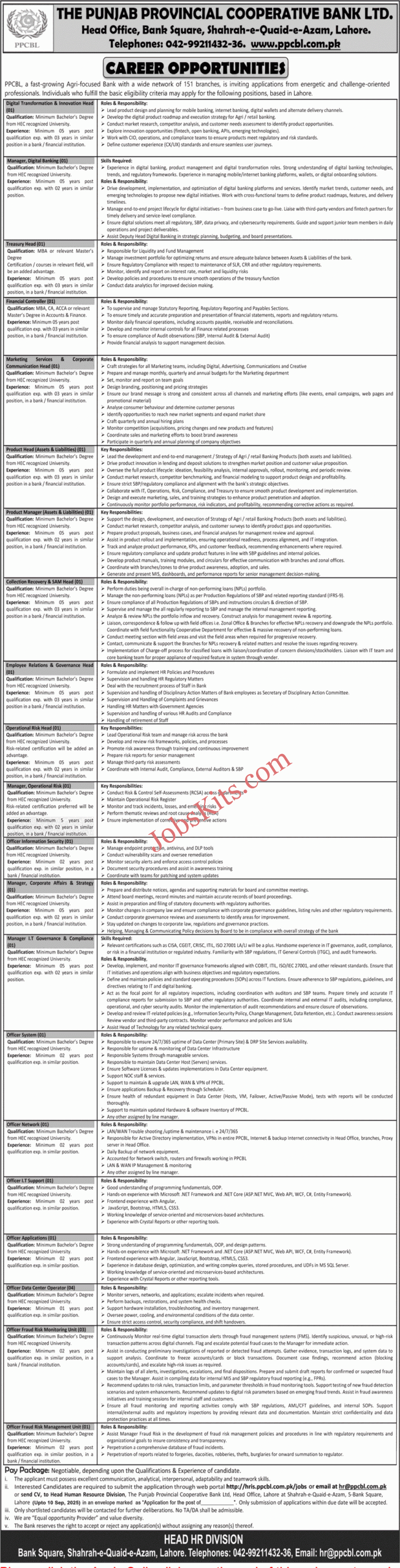Punjab Provincial Cooperative Bank Jobs 2025